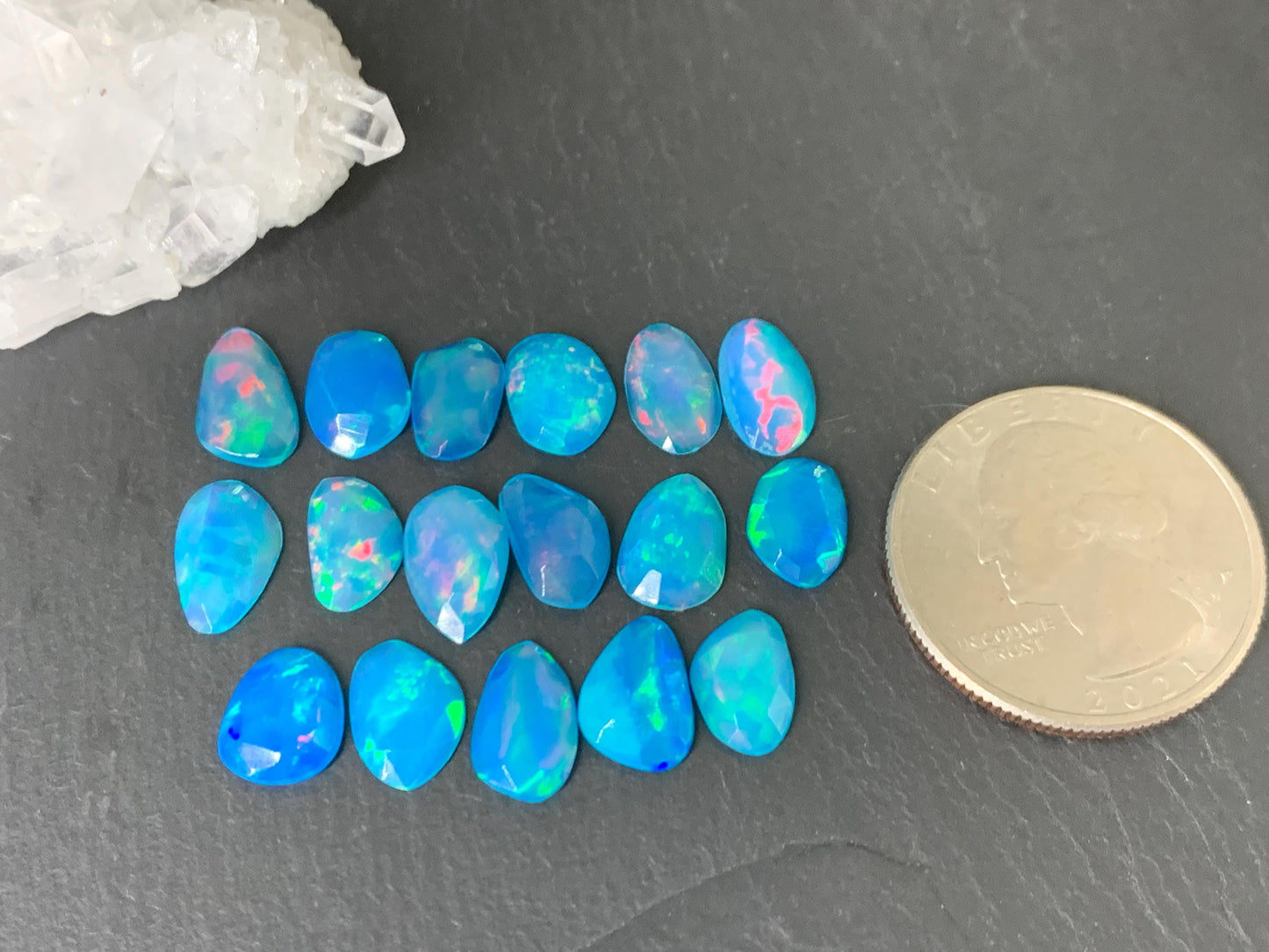 Faceted Blue Ethiopian Opal 9-10mm long cabochon