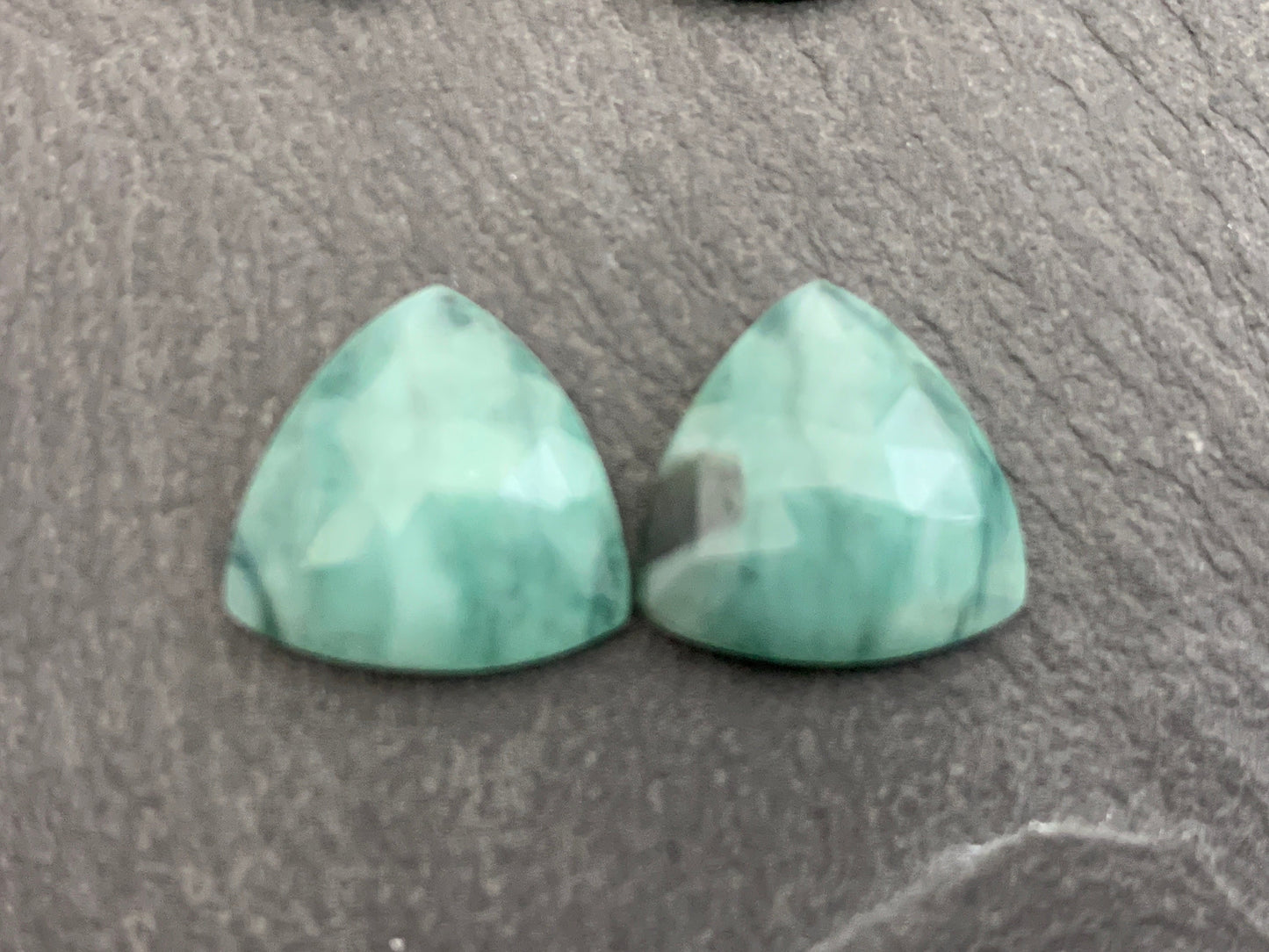 Faceted Emerald pair 13-18mm long cabochon