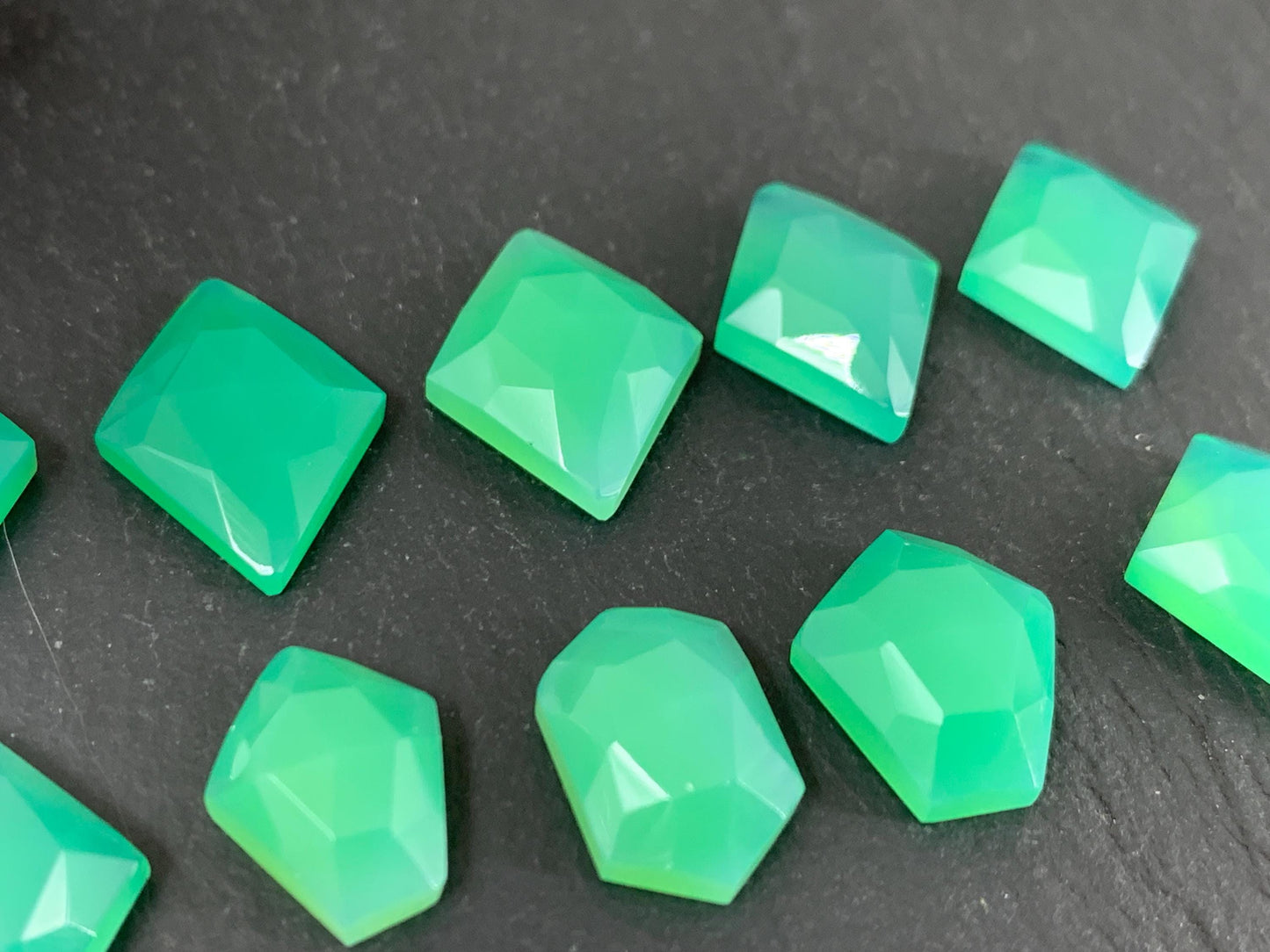 Faceted Chrysoprase 13-16mm long cabochon