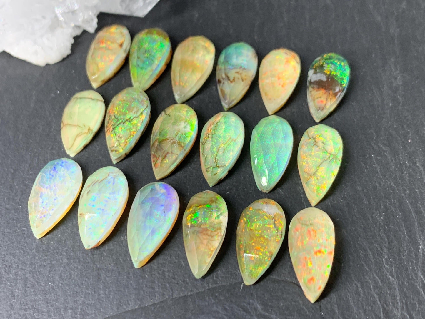 Faceted Monarch Opal pear 7x15mm doublet cabochons - Doublet cabochons
