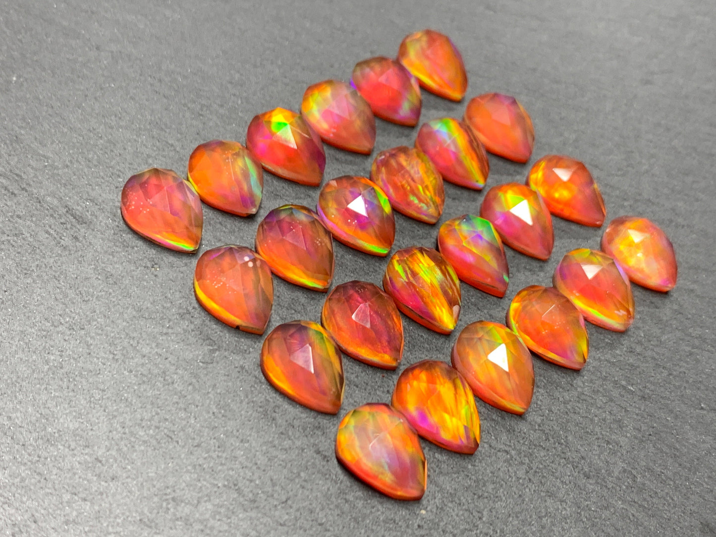 Faceted Aurora Opal Pear 10x14mm cabochon - Doublet cabochons