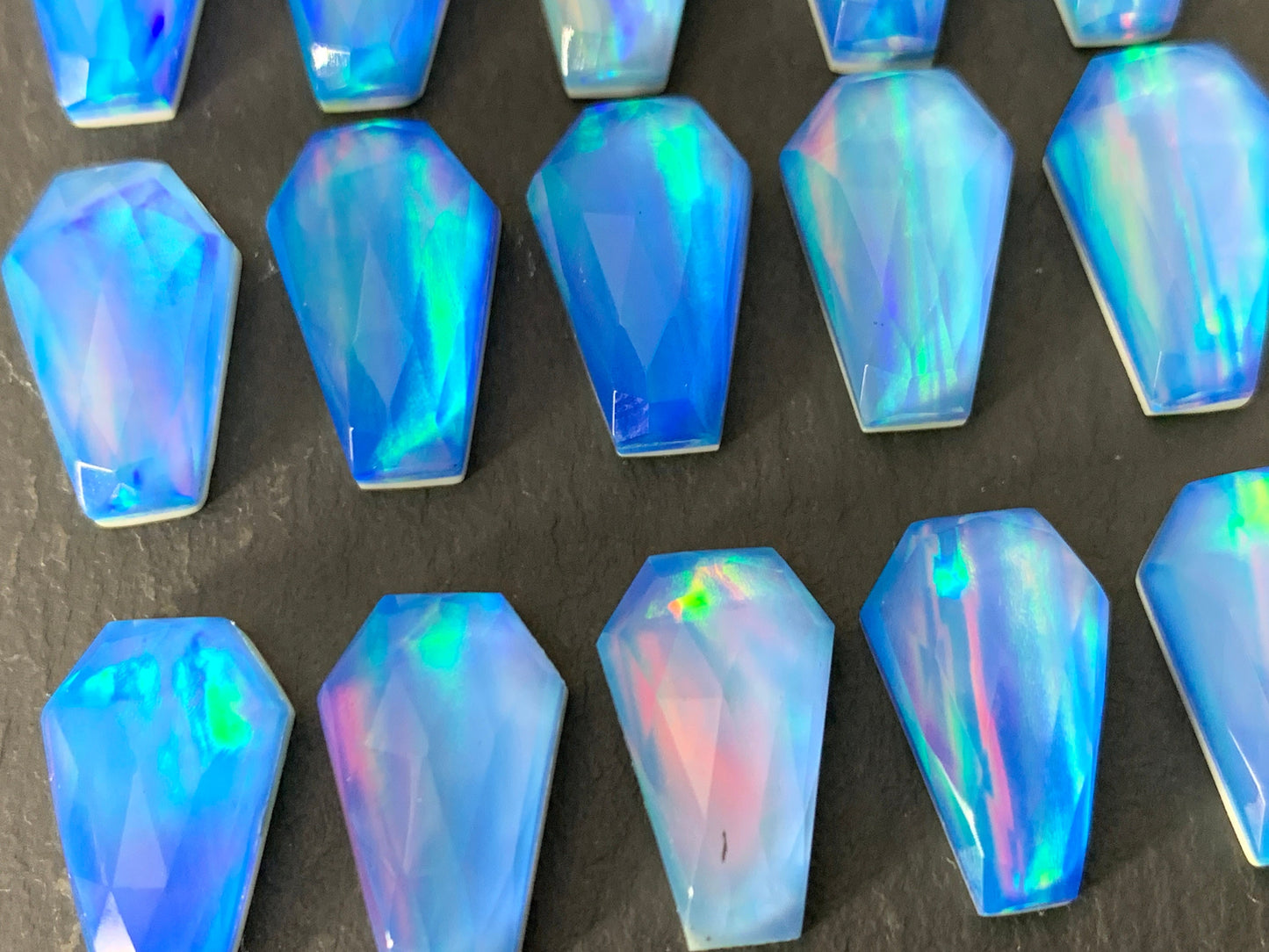 Faceted Aurora Opal coffin 10x16mm cabochon - Doublet cabochons