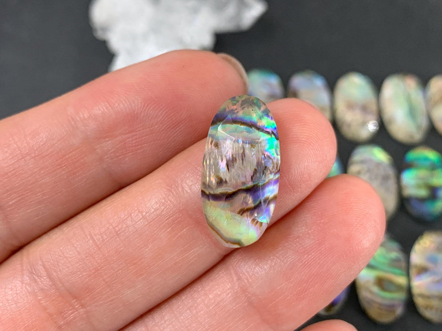 Faceted Abalone oval 10x20mm doublet cabochon