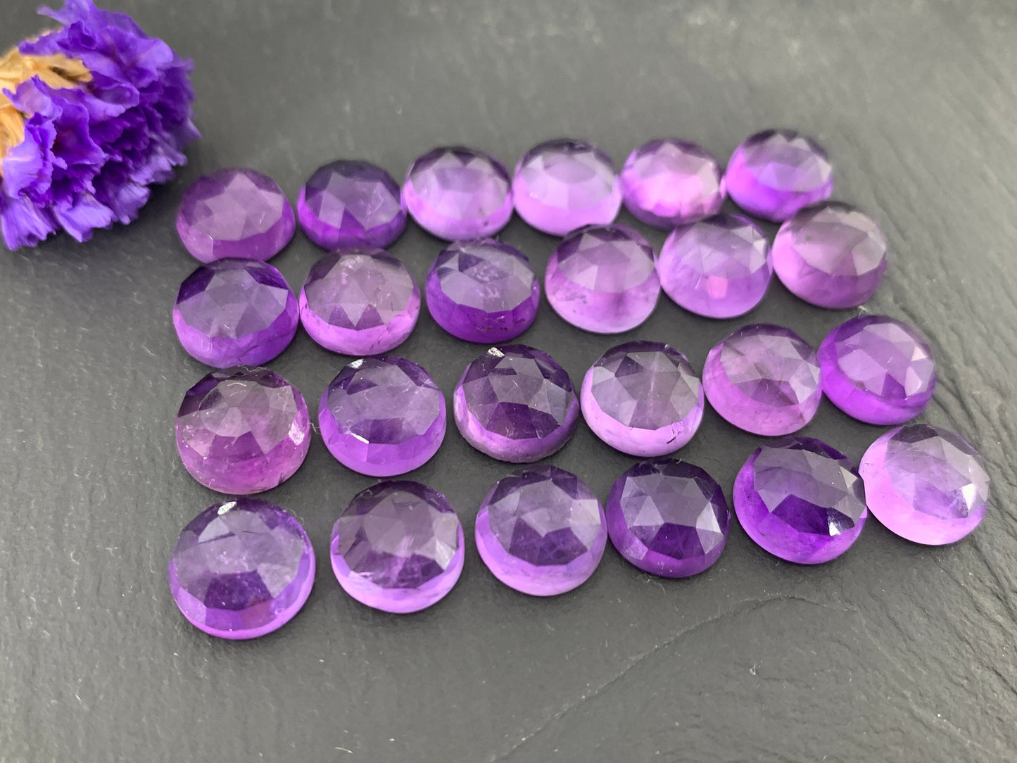 Faceted Amethyst round 10mm cabochon