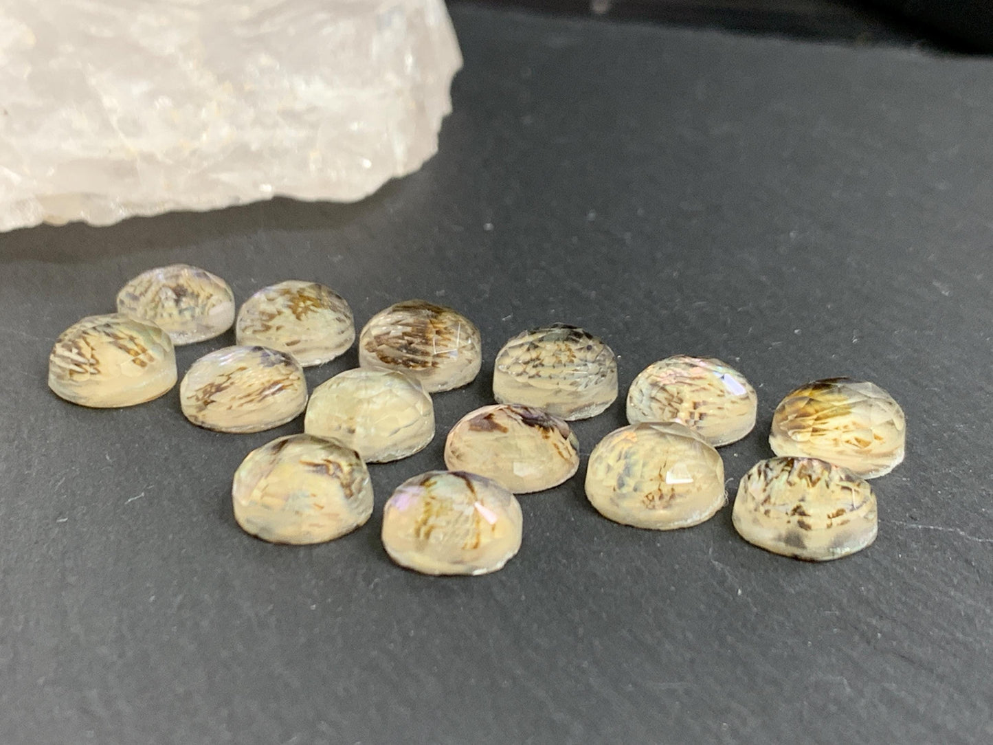 Faceted Abalone Crystal round 10mm doublet cabochon