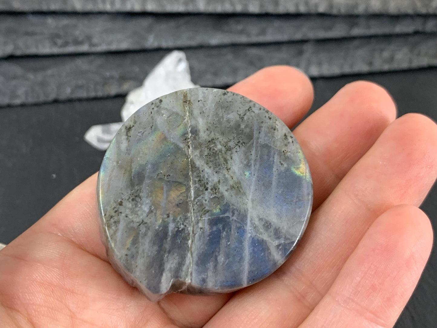 Wolf Labradorite Carving - 41mm Flat Back Natural Gemstone Sculpture