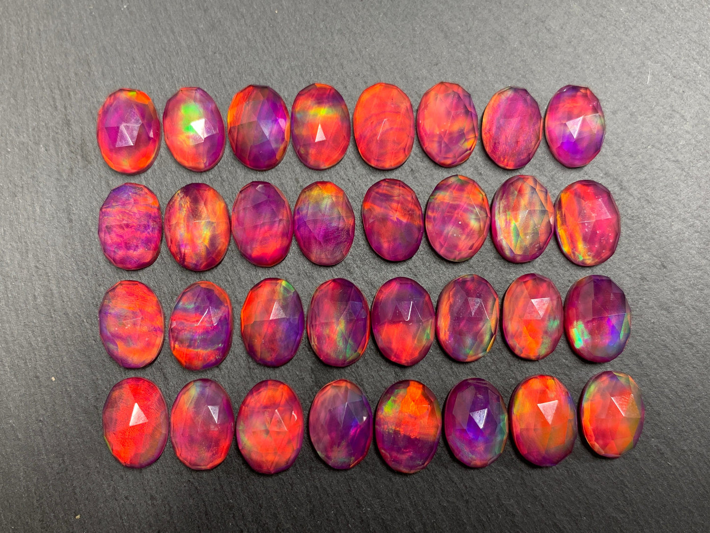Faceted Aurora Opal oval 10x14mm cabochons - Doublet cabochons