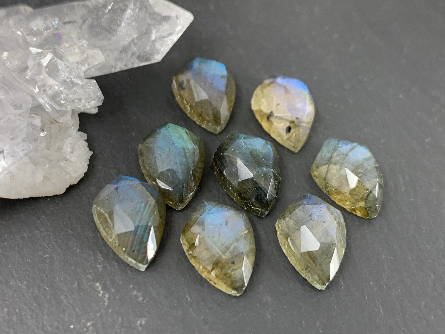 Faceted Labradorite shield 8x12mm cabochon