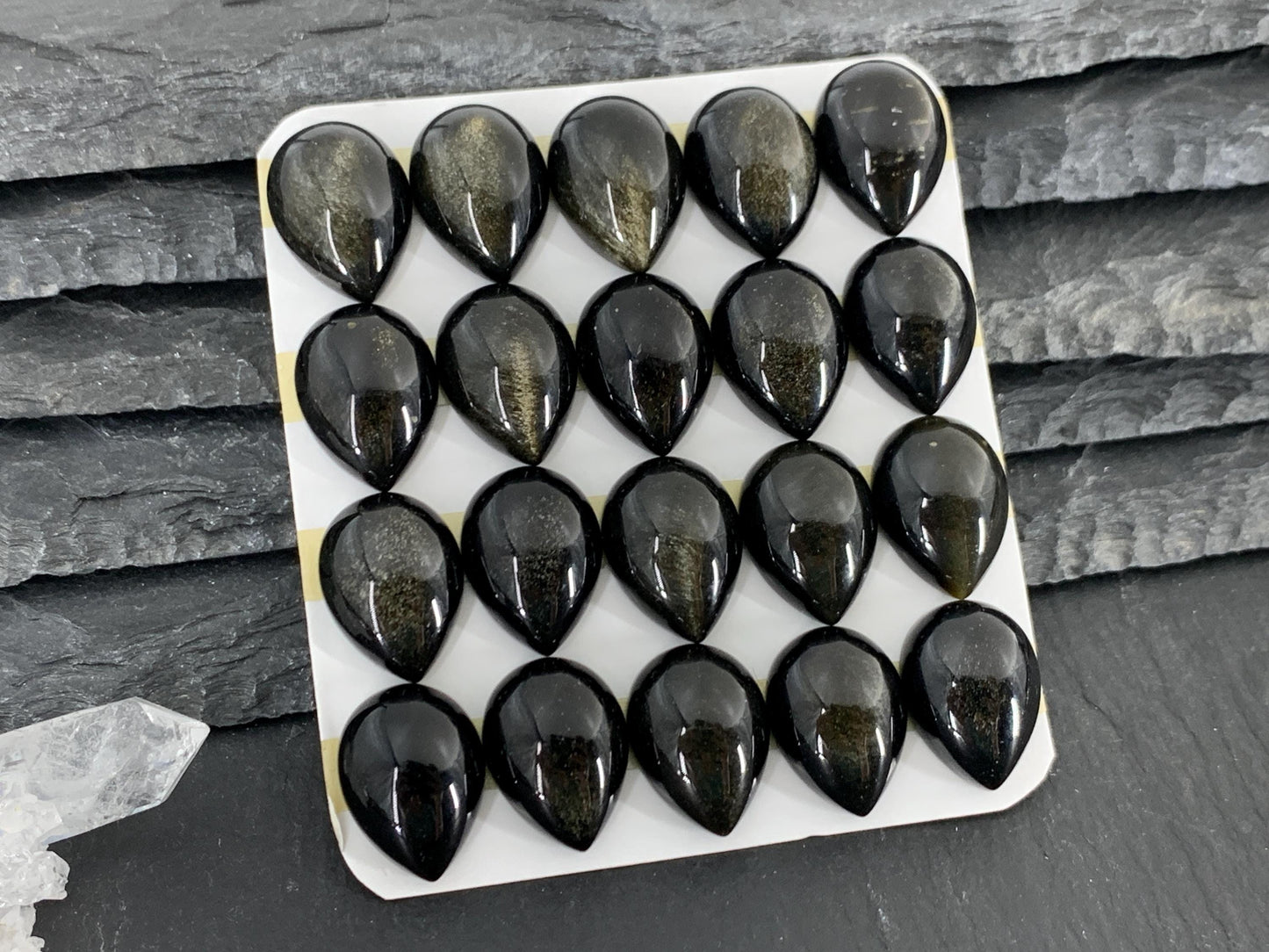 Gold Obsidian pear 12x16mm cabochon