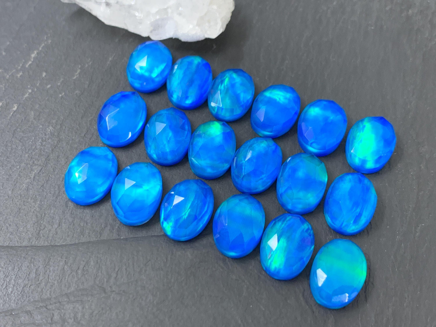 Faceted Aurora Opal oval 10x14mm doublet cabochons - Doublet cabochons