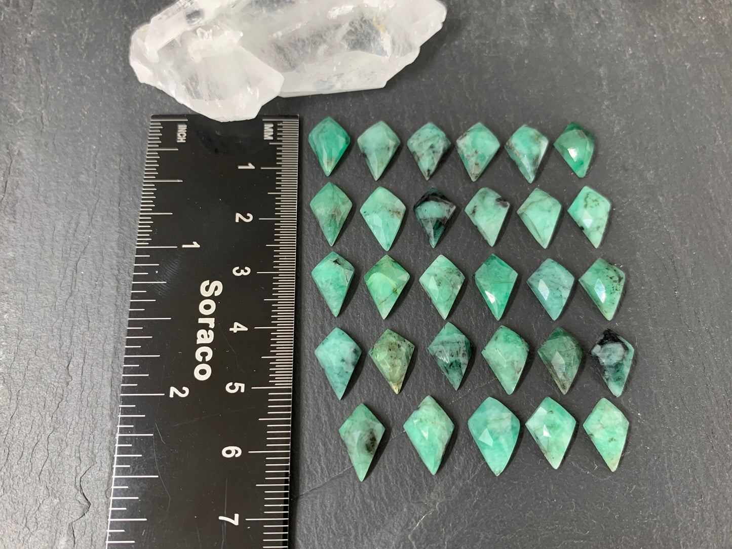 Faceted Emerald rhombus 8x12mm cabochon