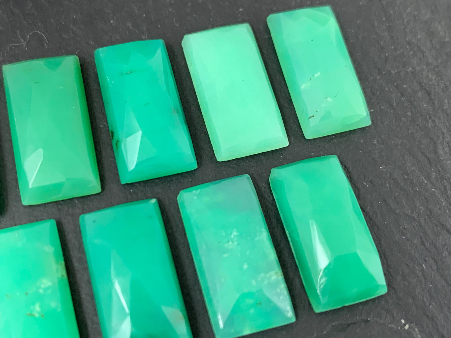 Faceted Chrysoprase rectangle 8x16mm cabochon