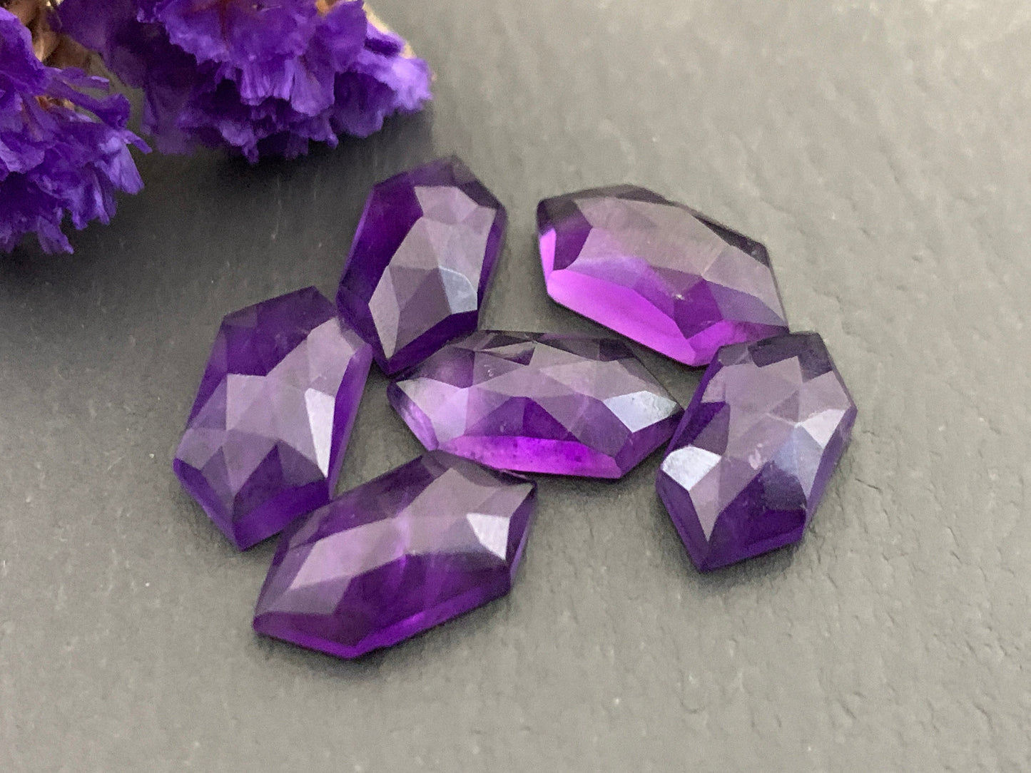 Faceted Amethyst long hexagon 8x16mm cabochon