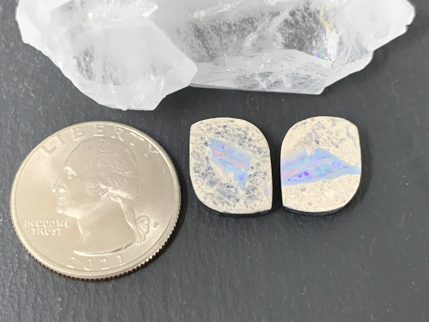 Australian Opal doublet 14x17x3.5mm pair of cabochons