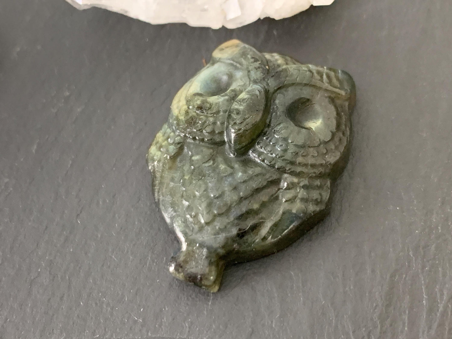 Labradorite owl 28x36mm cabochon carving