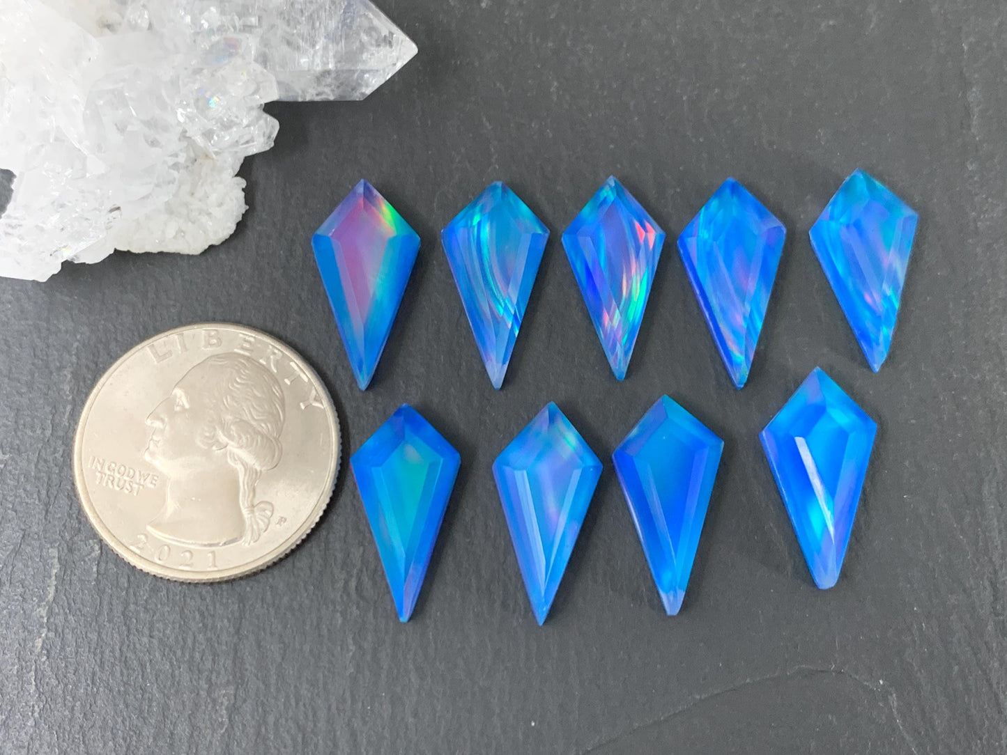 Faceted Aurora Opal kite 10x20mm cabochon - Doublet cabochons