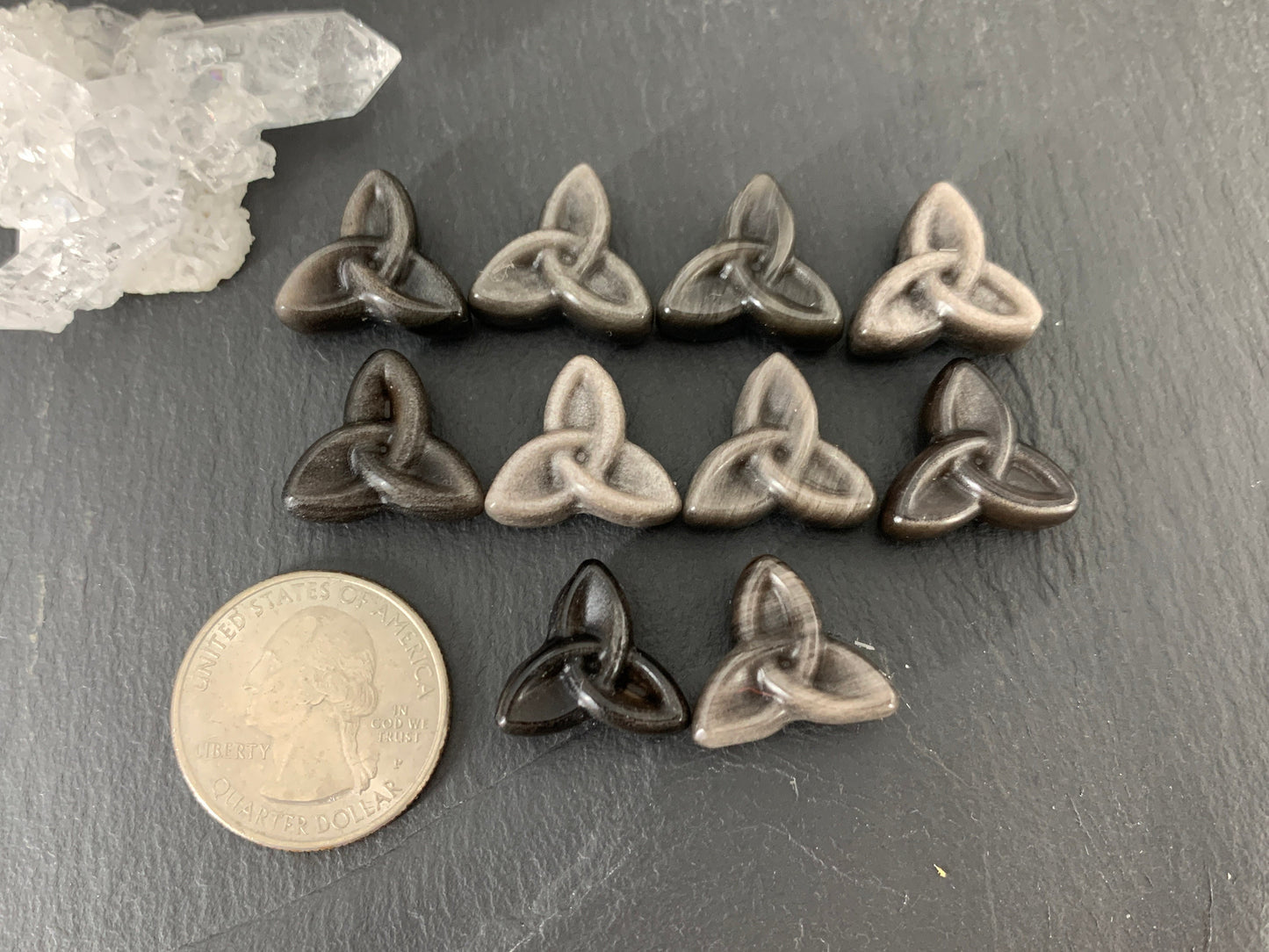 Silver Obsidian reuleaux triangle 15x17mm carving