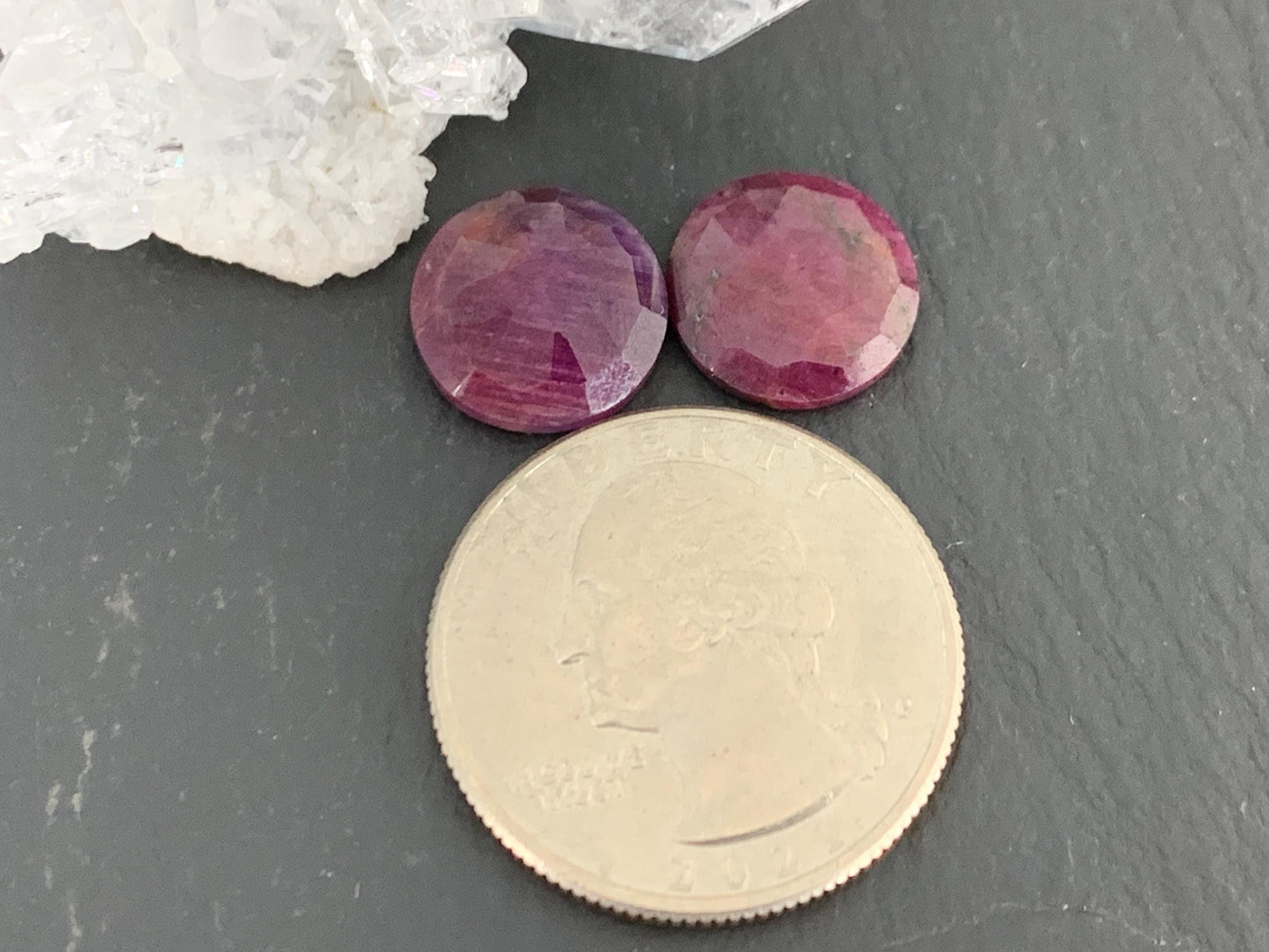 Faceted Ruby pair 12mm cabochon