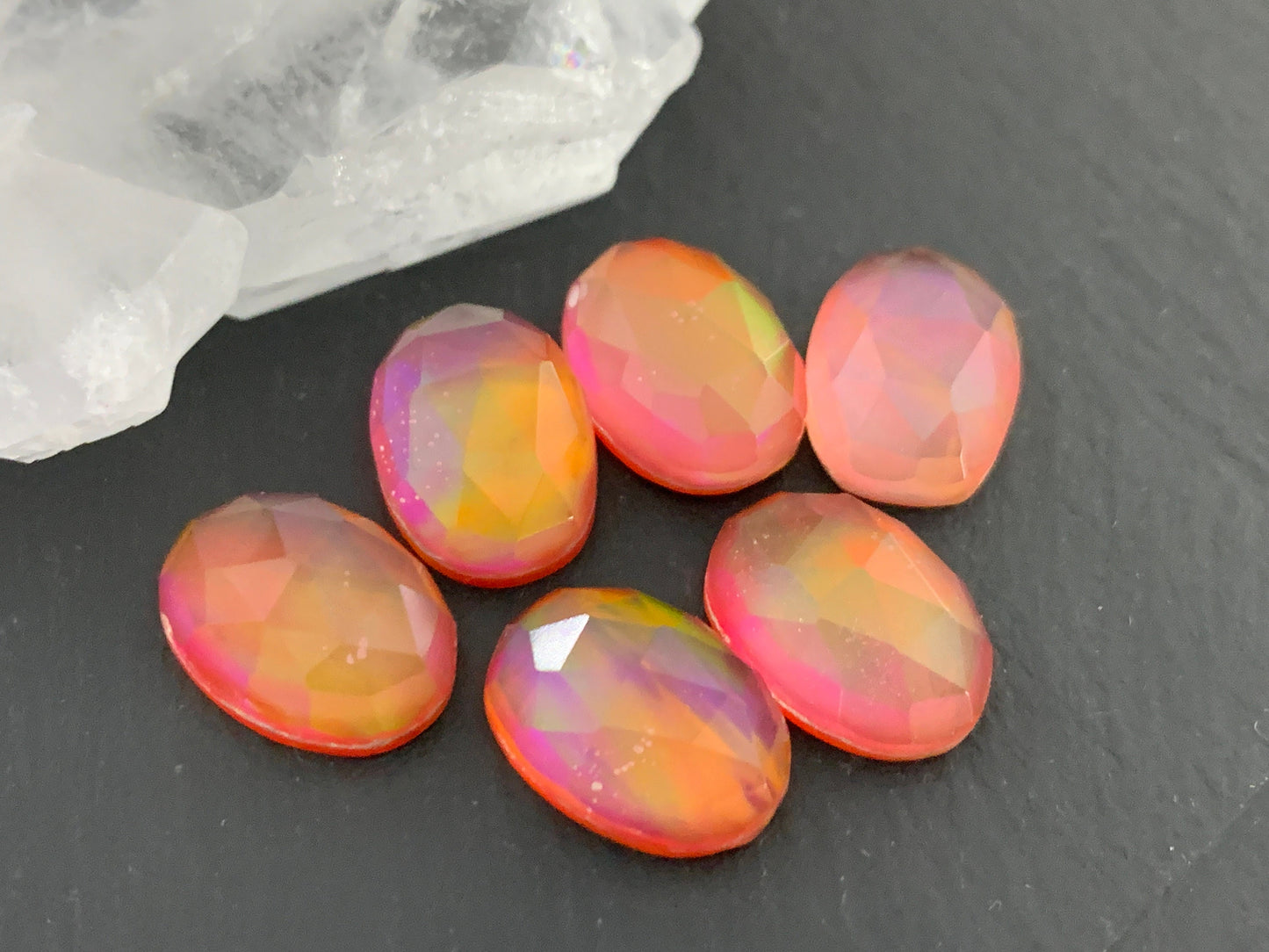 Faceted Aurora Opal 10x14mm doublet cabochons - Doublet cabochons