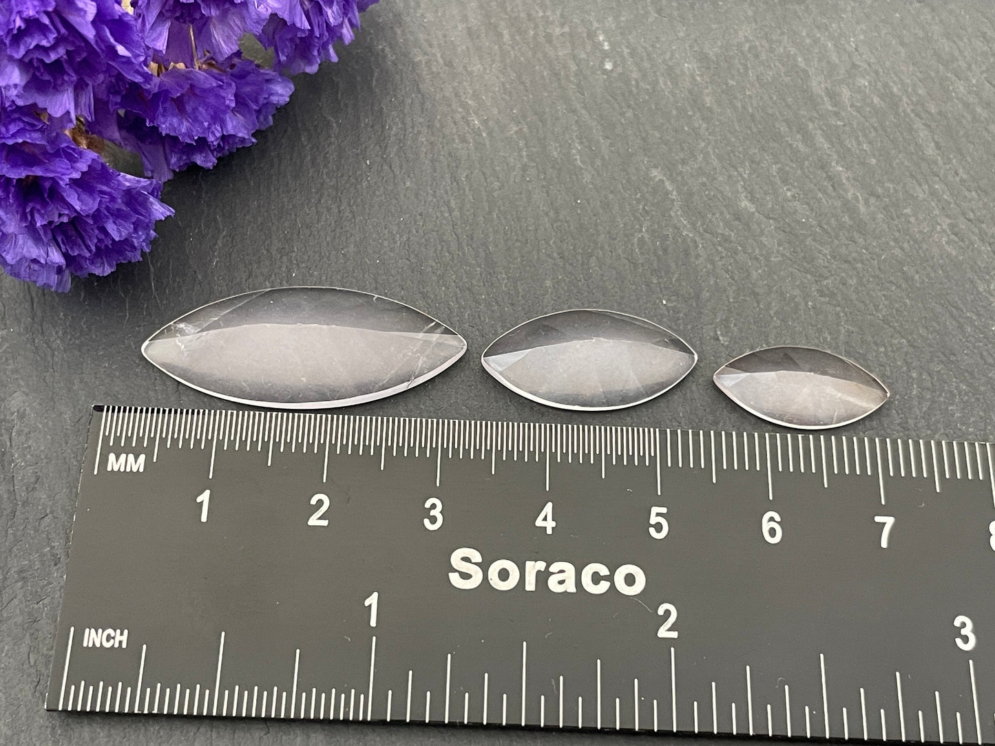 Faceted Rose Quartz marquise cabochon - Calibrated cabochons