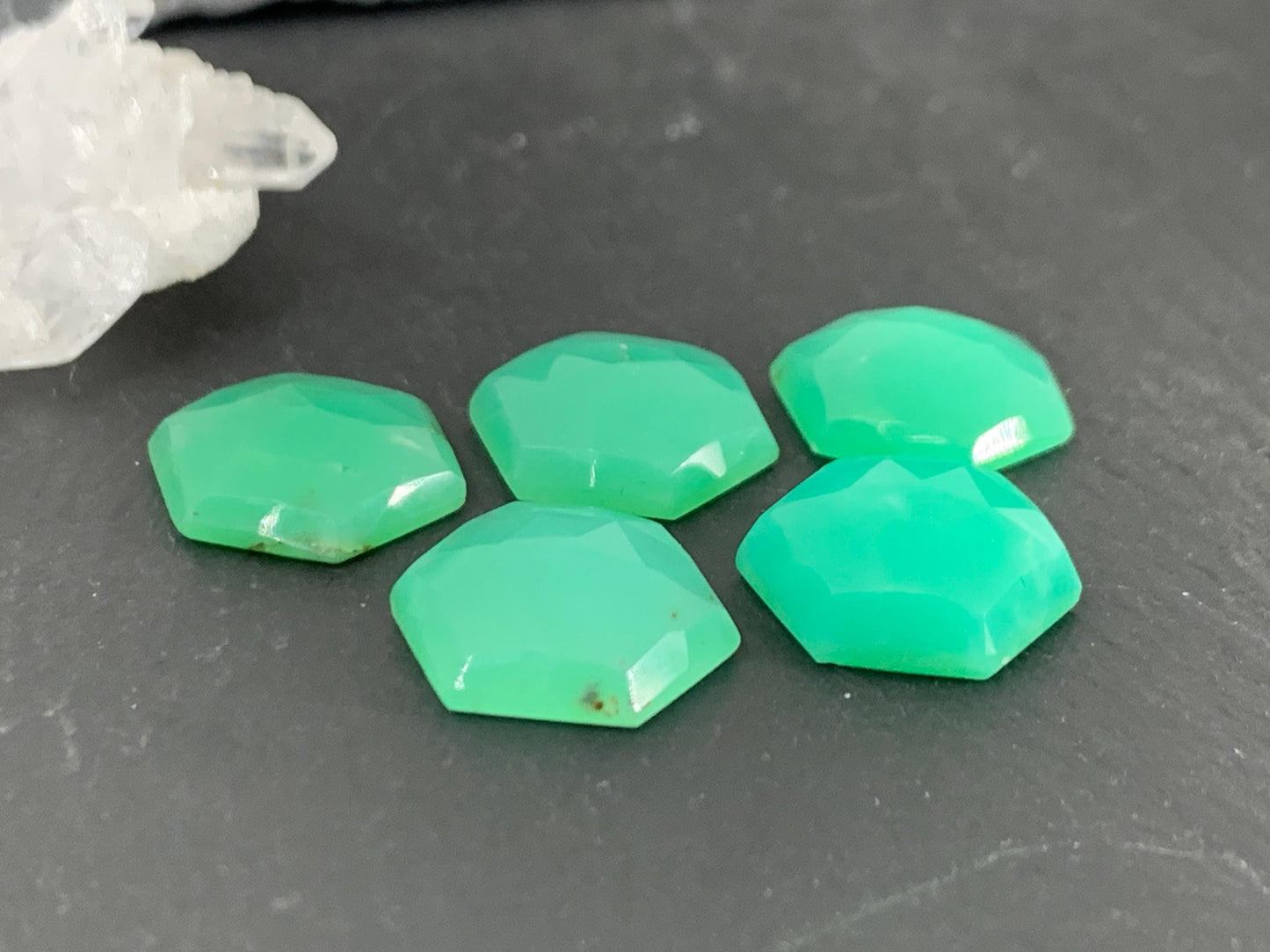 Faceted Chrysoprase Cabochon 12x14mm Hexagon Gemstone – Rose Cut Green Stone