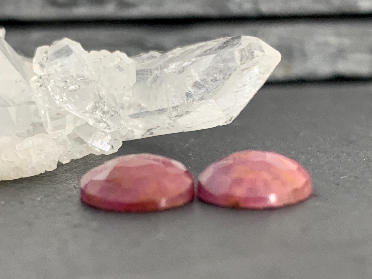 Faceted Ruby pair 9x11x3mm cabochon