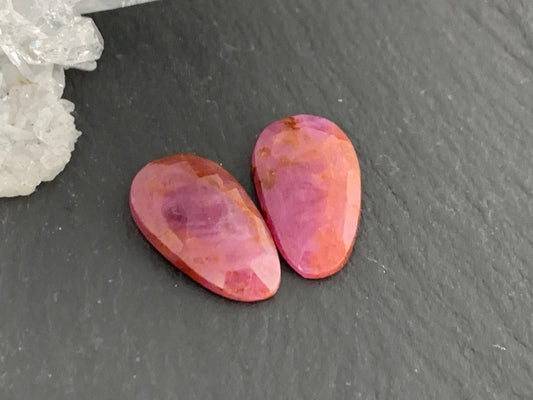 Faceted Ruby pair 8x14x3mm cabochon