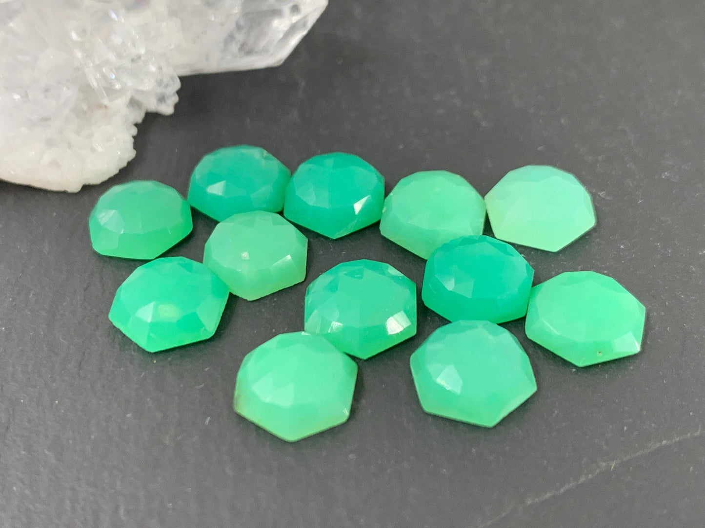 Faceted Chrysoprase hexagon 8mm cabochon