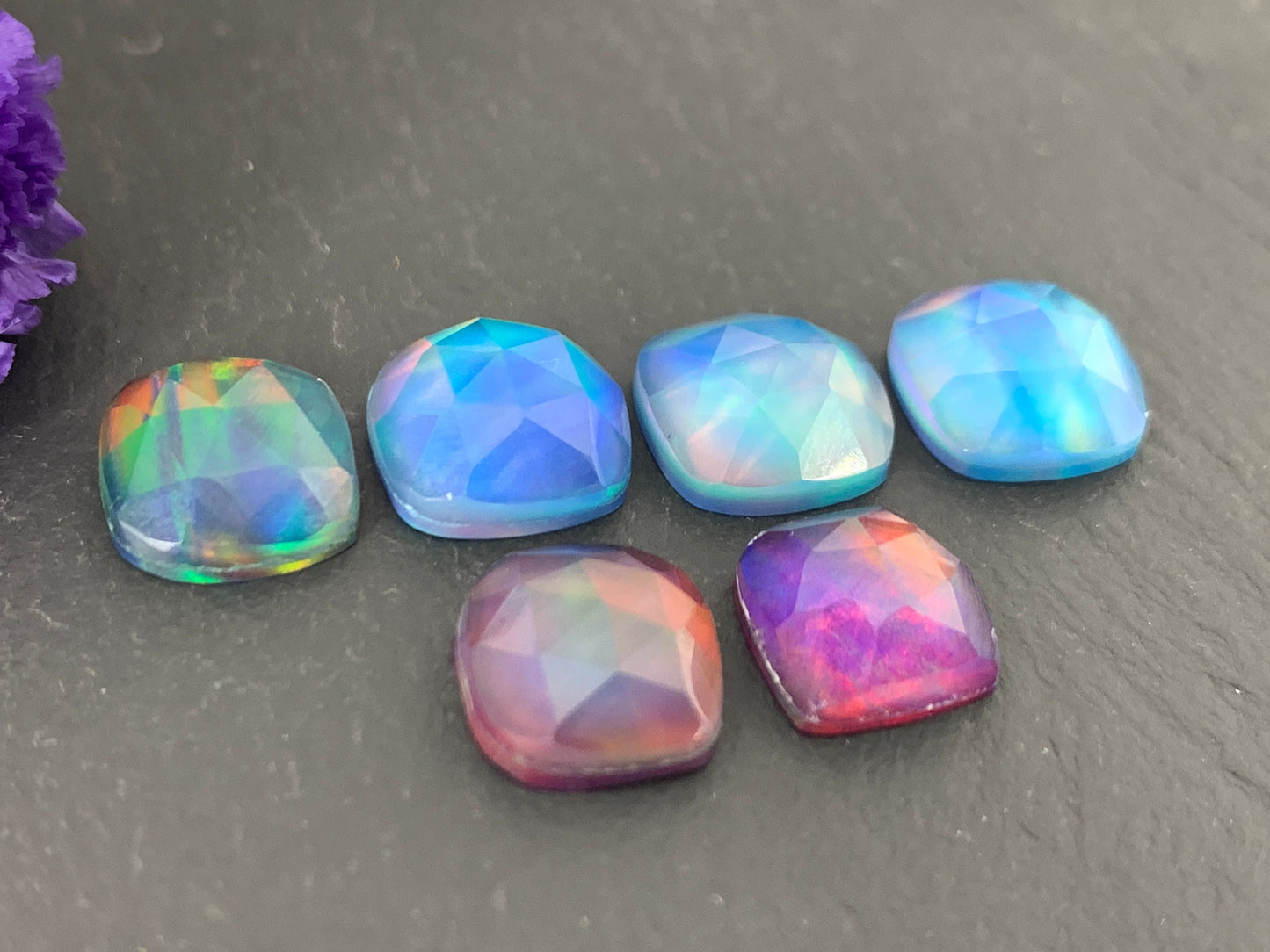 Faceted Aurora Opal square cabochon - Doublet cabochon