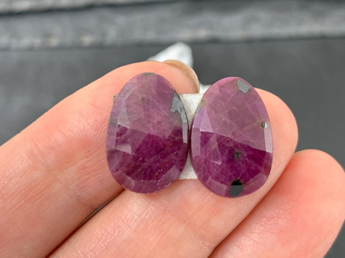 Faceted Ruby pair 10x17x3mm cabochon