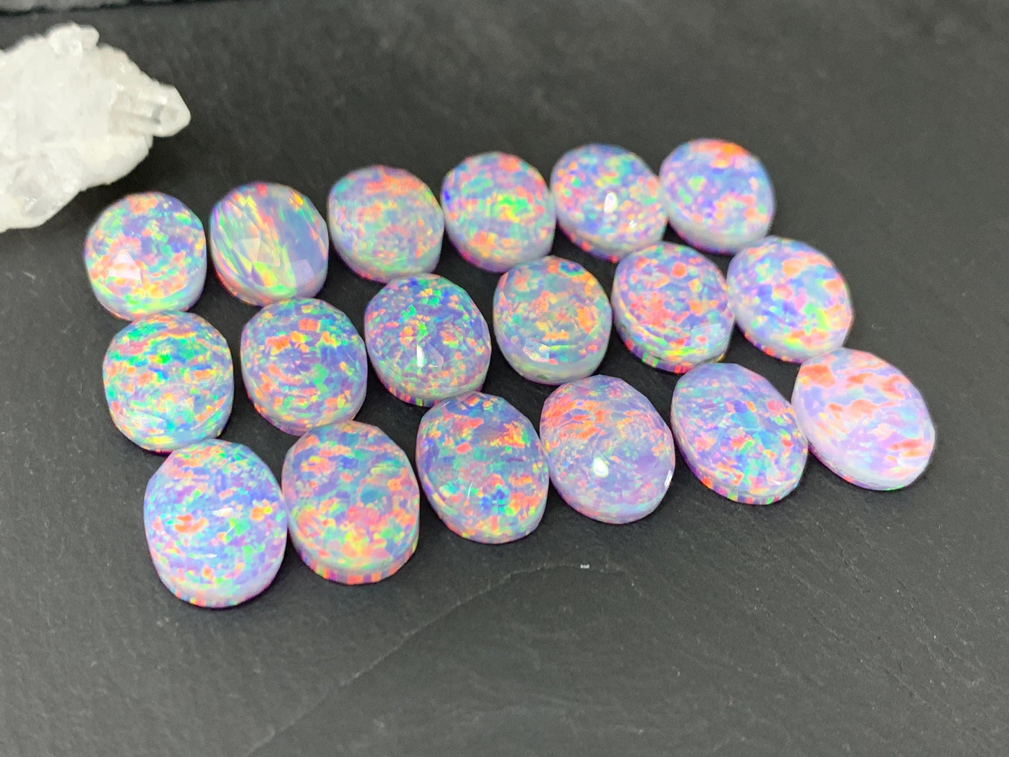 Faceted Aurora Opal oval 10x14mm cabochons - Doublet cabochons