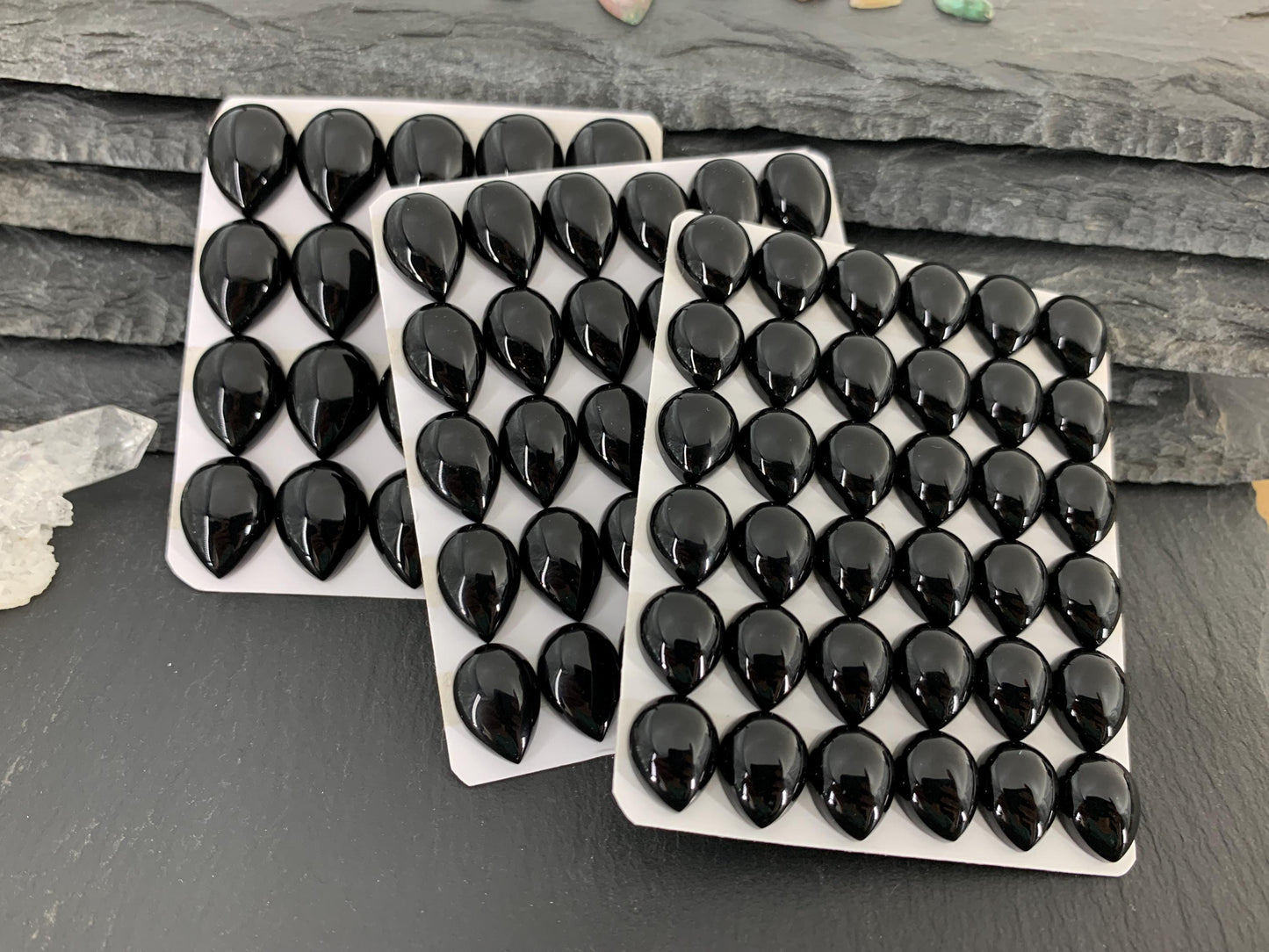 Black Agate pear 10x12mm, 10x14mm, 12x16mm cabochon