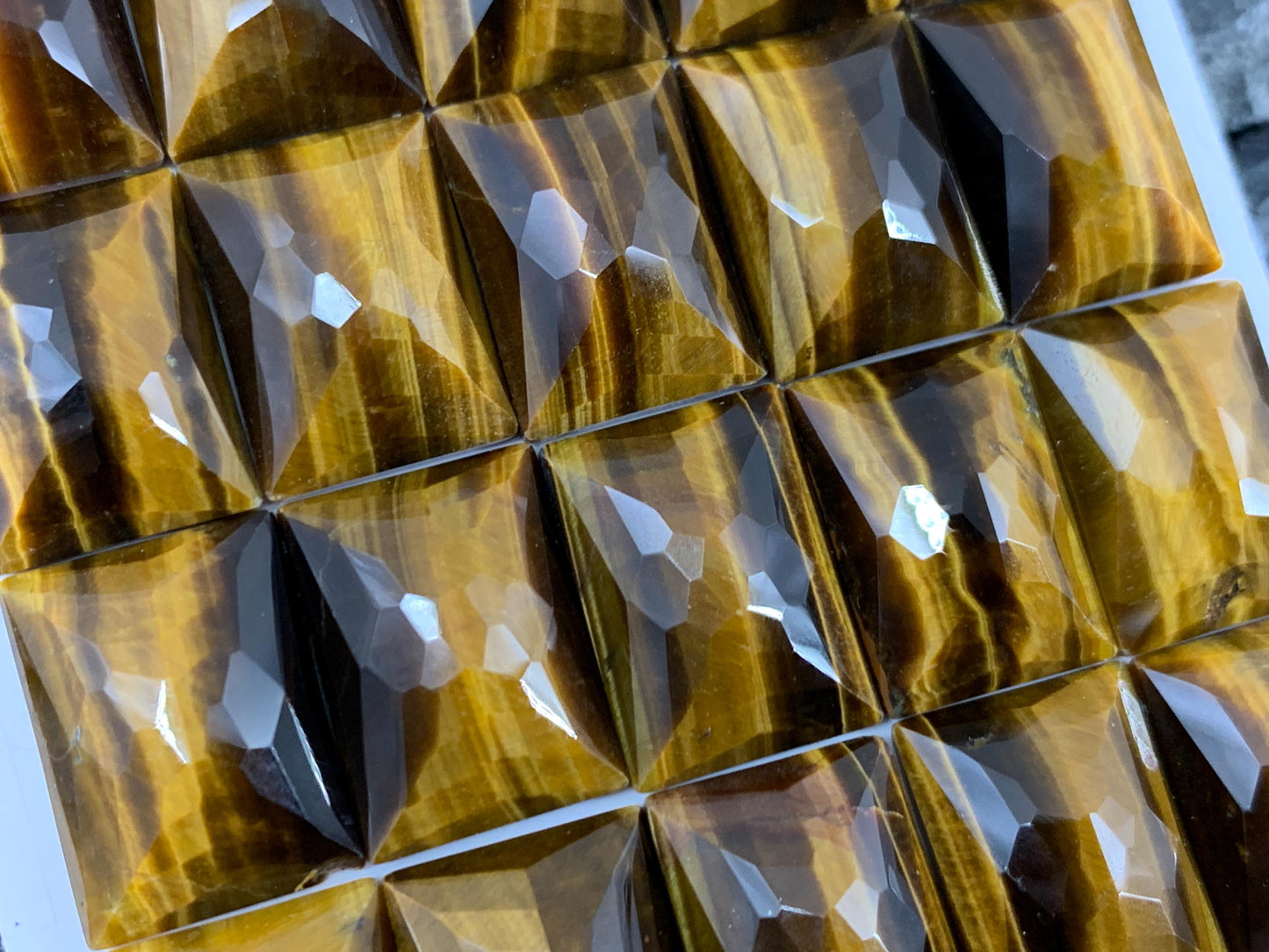 Faceted Tiger Eye Rectangle Cabochon 13x18mm - Calibrated Gemstone