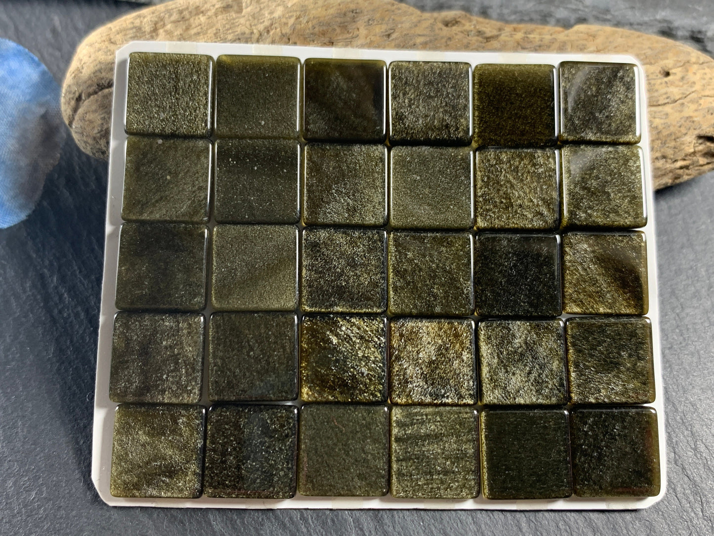 Flat Gold Obsidian square 8, 10, 12mm cabochon - Calibrated cabochons