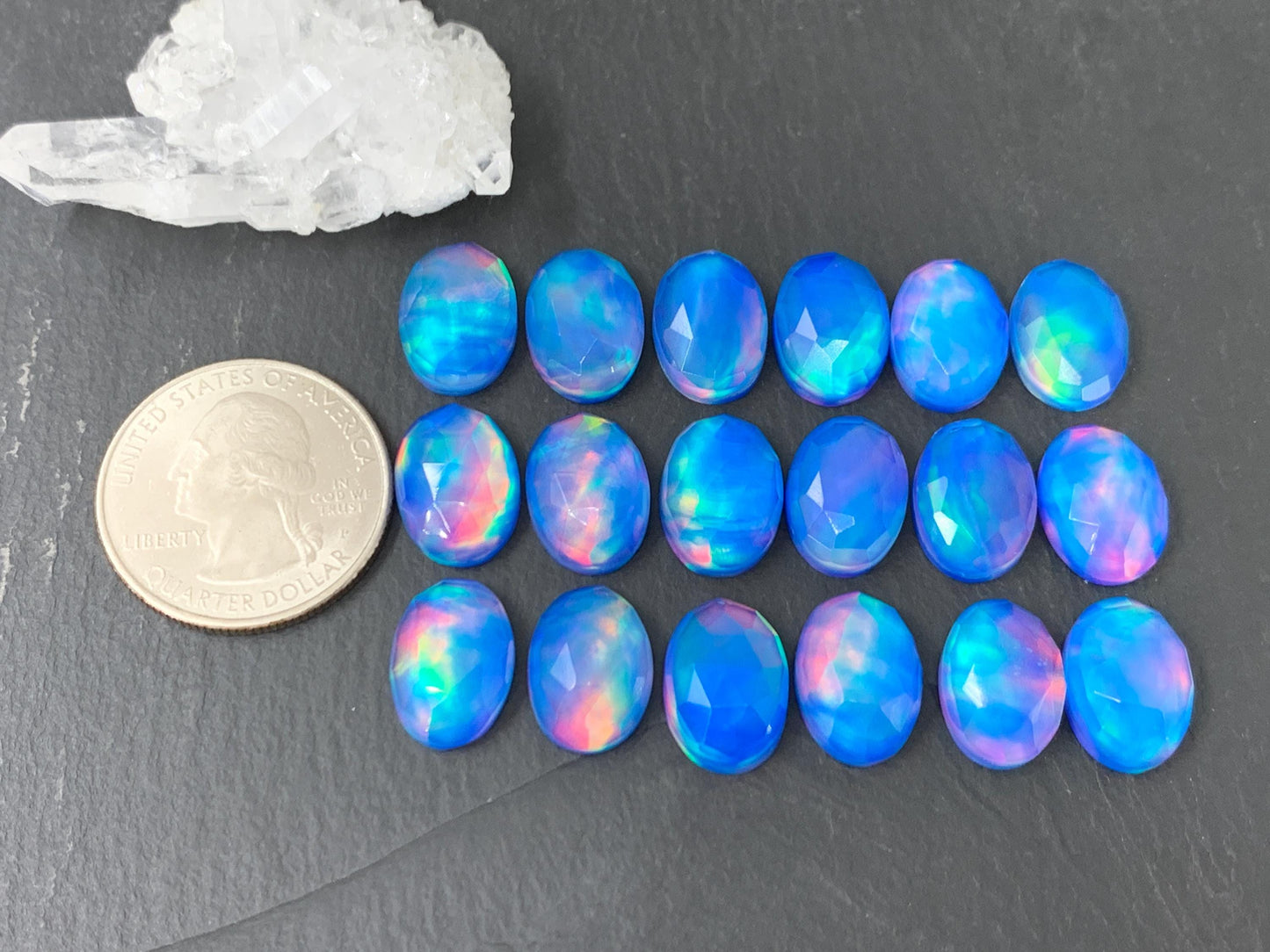 Faceted Aurora Opal oval 10x14mm cabochons - Doublet cabochons