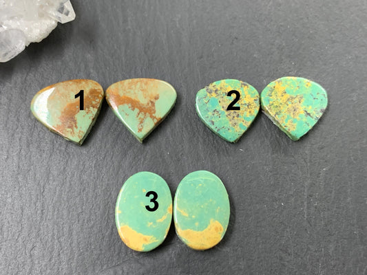 Tibetan Turquoise Pair 13-14mm long Cabochon - Hand Cut Cabochon