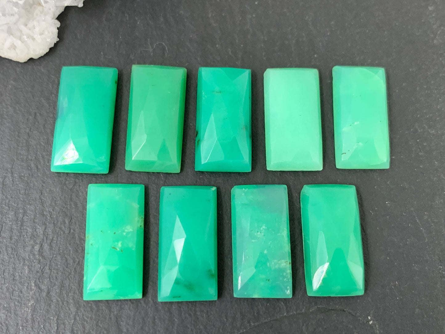 Faceted Chrysoprase rectangle 8x16mm cabochon