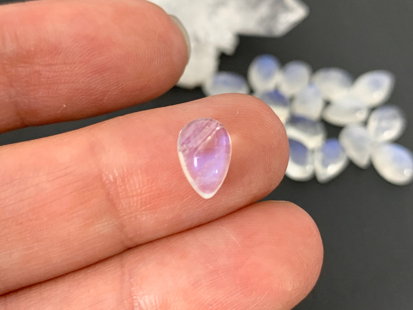 Rainbow Moonstone pear 6x9mm cabochon