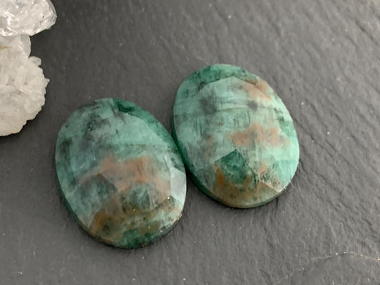 Faceted Emerald Pair 13x16x4mm cabochon