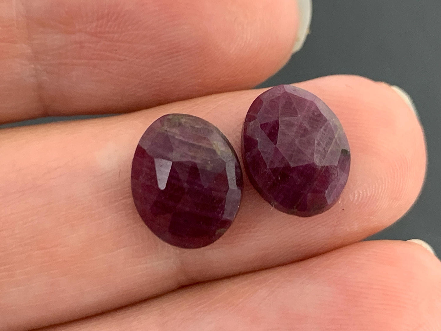 Faceted Ruby pair 8x10x3.5mm cabochon