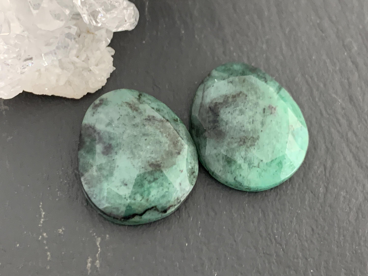 Faceted Emerald Pair 15x18x5mm cabochon