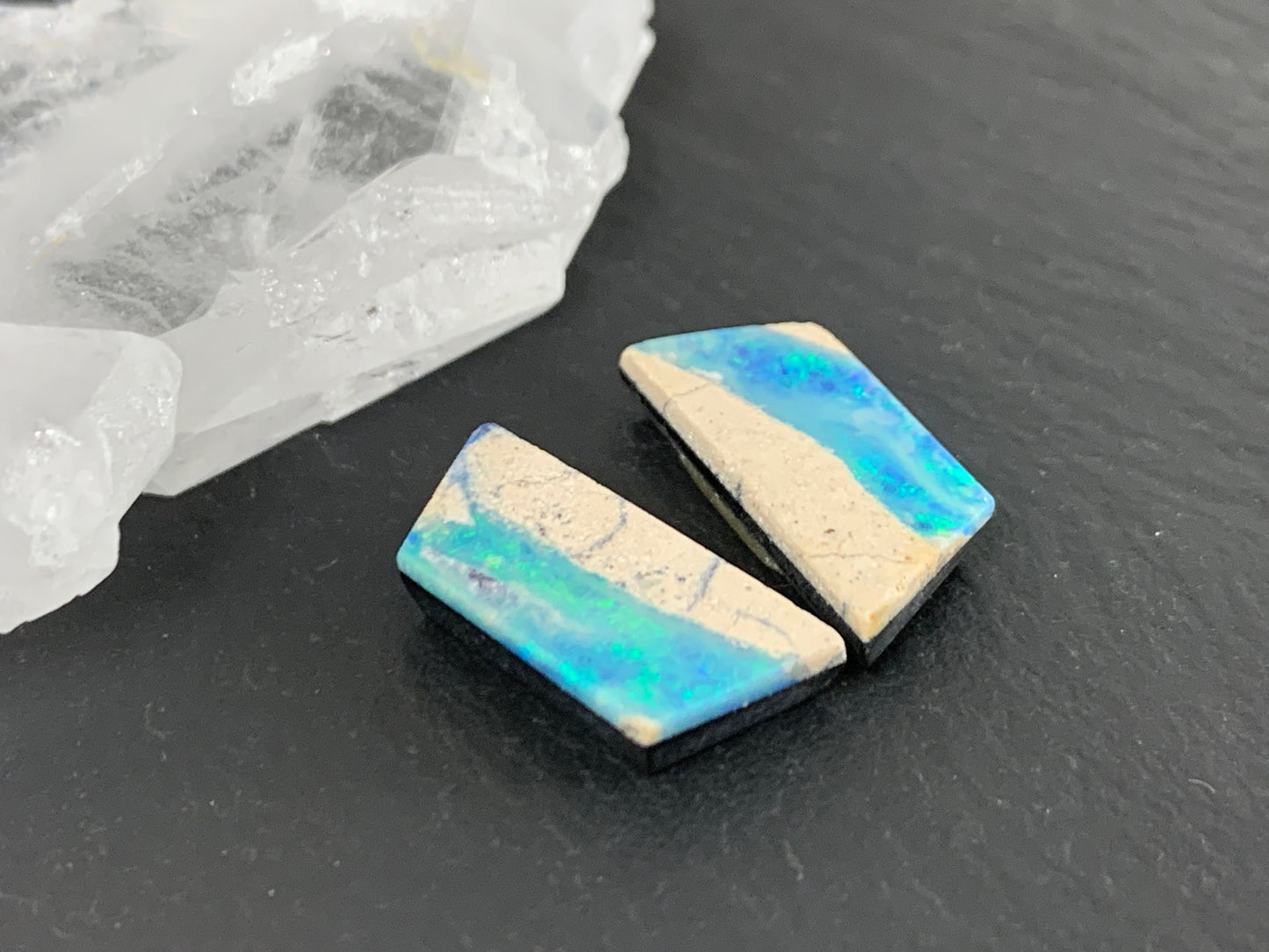 Australian Opal doublet 8x18x4mm pair of cabochons