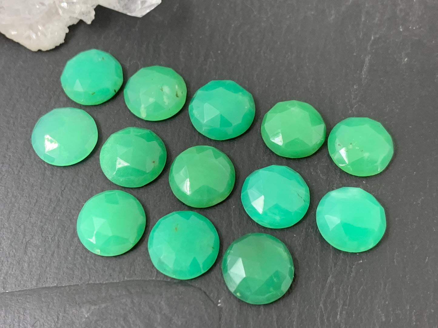 Faceted Chrysoprase round 12mm cabochon