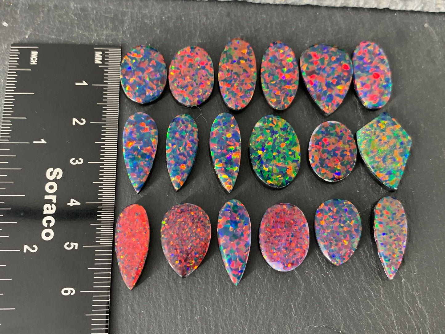 Aurora Opal 16-20mm long oval, pear cabochon - select your cabochon - Doublet cabochons