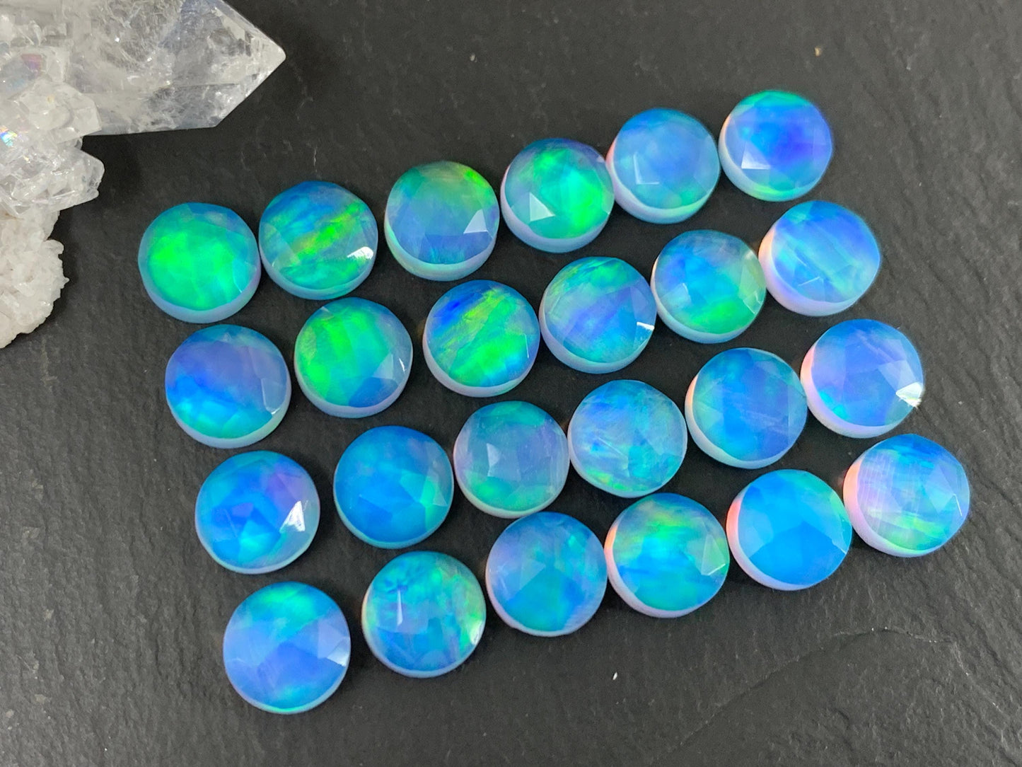 Faceted Aurora Opal Round 8mm Cabochon - Doublet Synthetic Gemstone