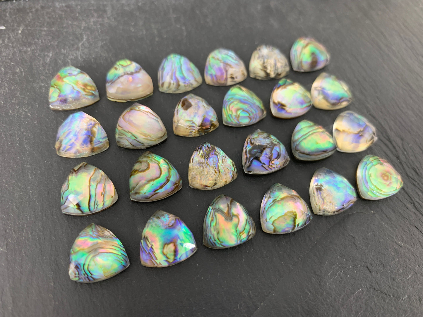 Faceted Abalone triangle 12mm doublet cabochon/ Select your doublet cabochon
