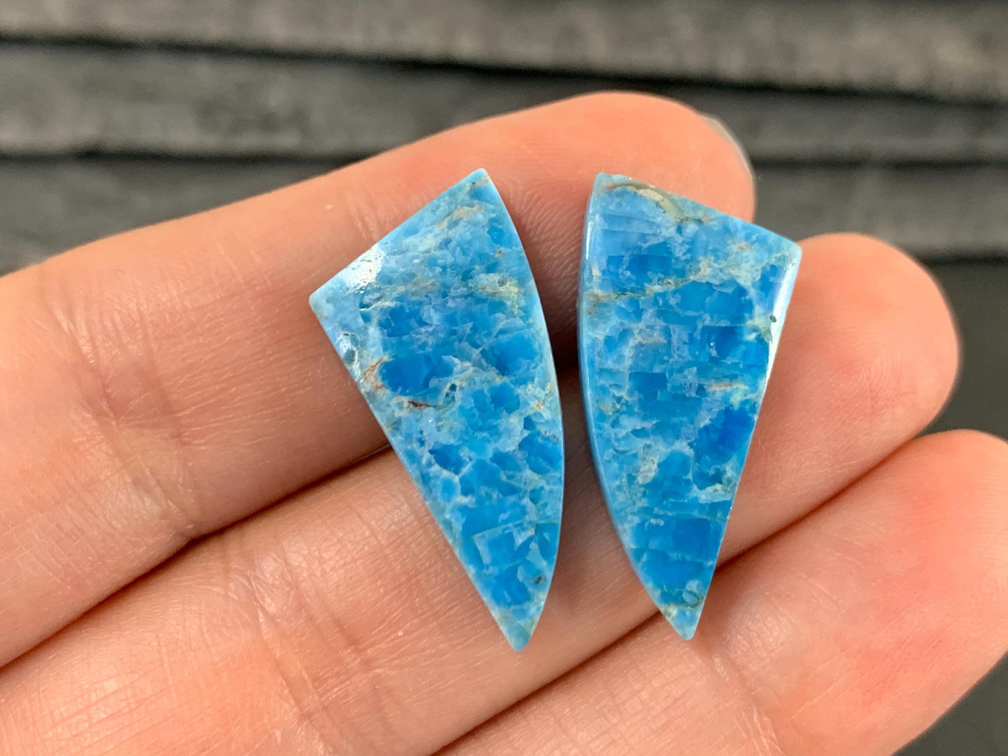 Apatite trillion, free form 20-25mm long cabochon - Buy by pair