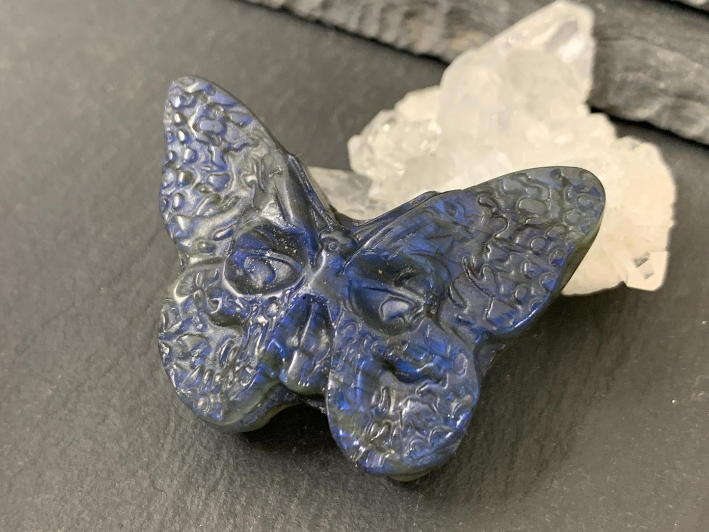 Labradorite Butterfly Carving – Natural 30x40mm Flat Back Gemstone Ornament