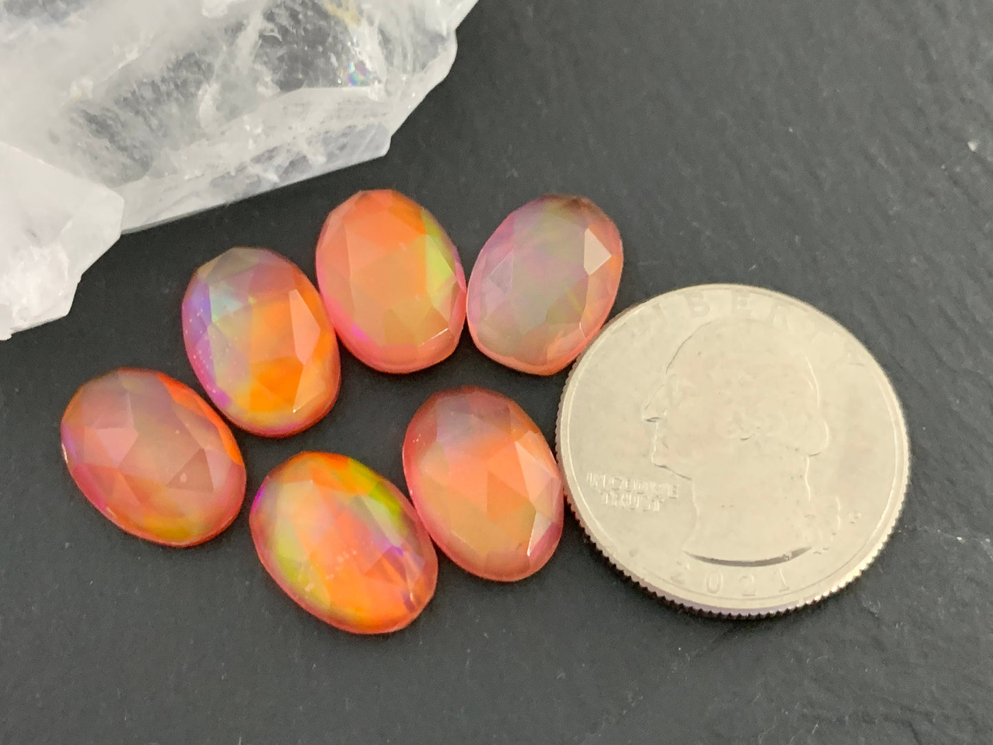 Faceted Aurora Opal 10x14mm doublet cabochons - Doublet cabochons