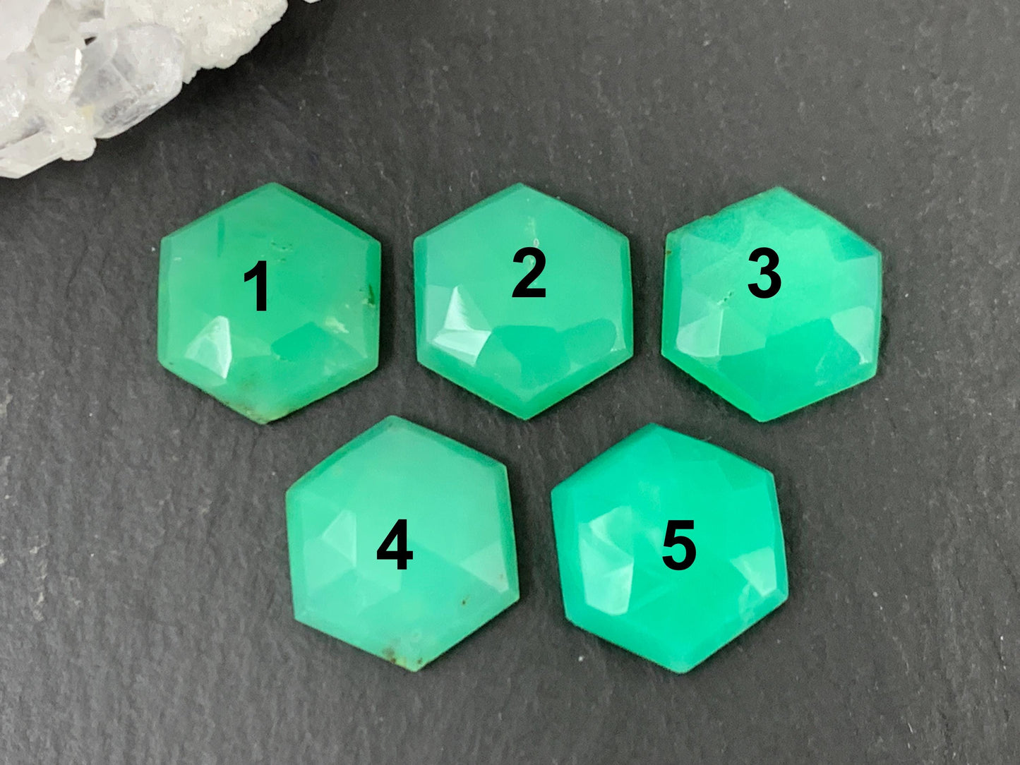 Faceted Chrysoprase Cabochon 12x14mm Hexagon Gemstone – Rose Cut Green Stone